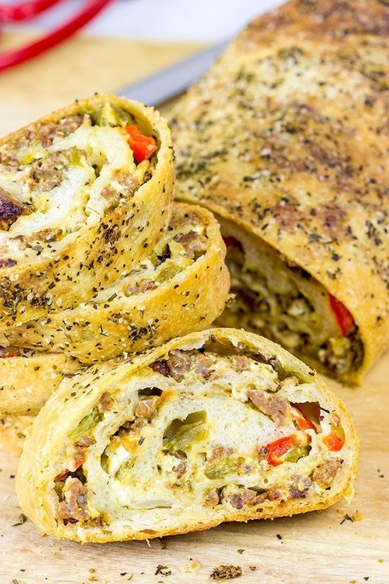 Spicy Italian Sausage Roll Filled with sausage peppers and onions Copie