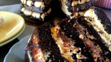 Chocolate Fudge Cake with Salted Caramel Buttercream Salted Caramel and Dark Chocolate Ganache Copie