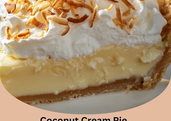 Coconut Cream Pie Recipe with a creamy filling, whipped cream topping, and toasted coconut flakes