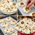 White chocolate pecan cookies with creamy white chocolate and pecan halves