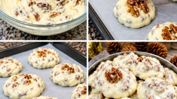 White chocolate pecan cookies with creamy white chocolate and pecan halves