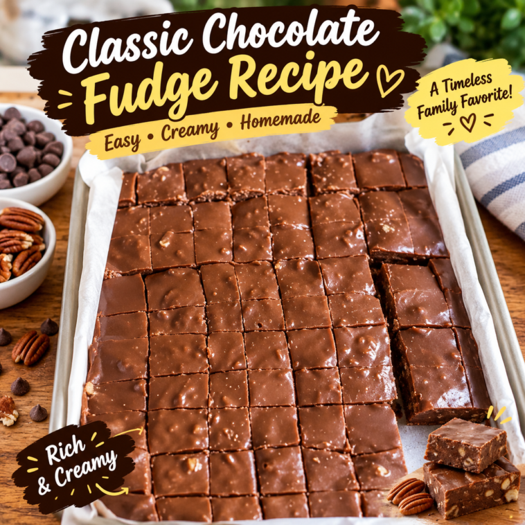 Classic chocolate fudge squares with a smooth, creamy texture