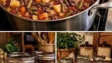 Easy ground beef vegetable soup with carrots, celery, tomatoes, and mixed vegetables in a savory broth