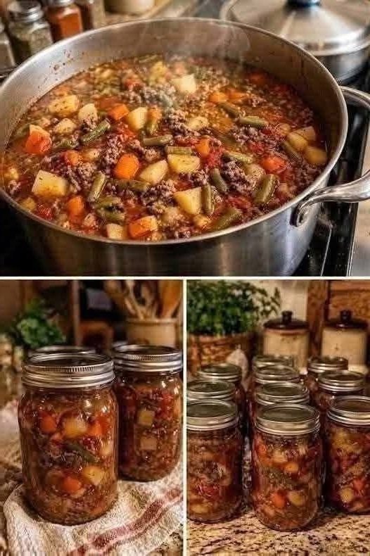Easy ground beef vegetable soup with carrots, celery, tomatoes, and mixed vegetables in a savory broth